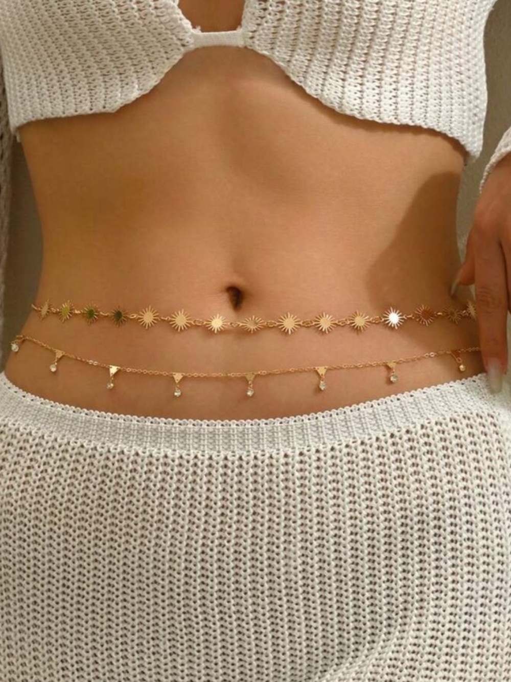 Gold Double Layer Sunburst & Charm Waist Chain R 459
